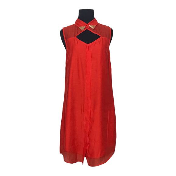 RACHEL ROY red sleeveless lined embellished collared shirt dress size 4 - Picture 12 of 12